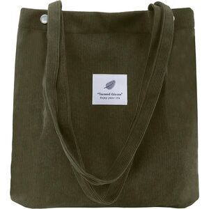 Women Army Green Imported Corduroy Small Canvas Shoulder Handy Tote Bag